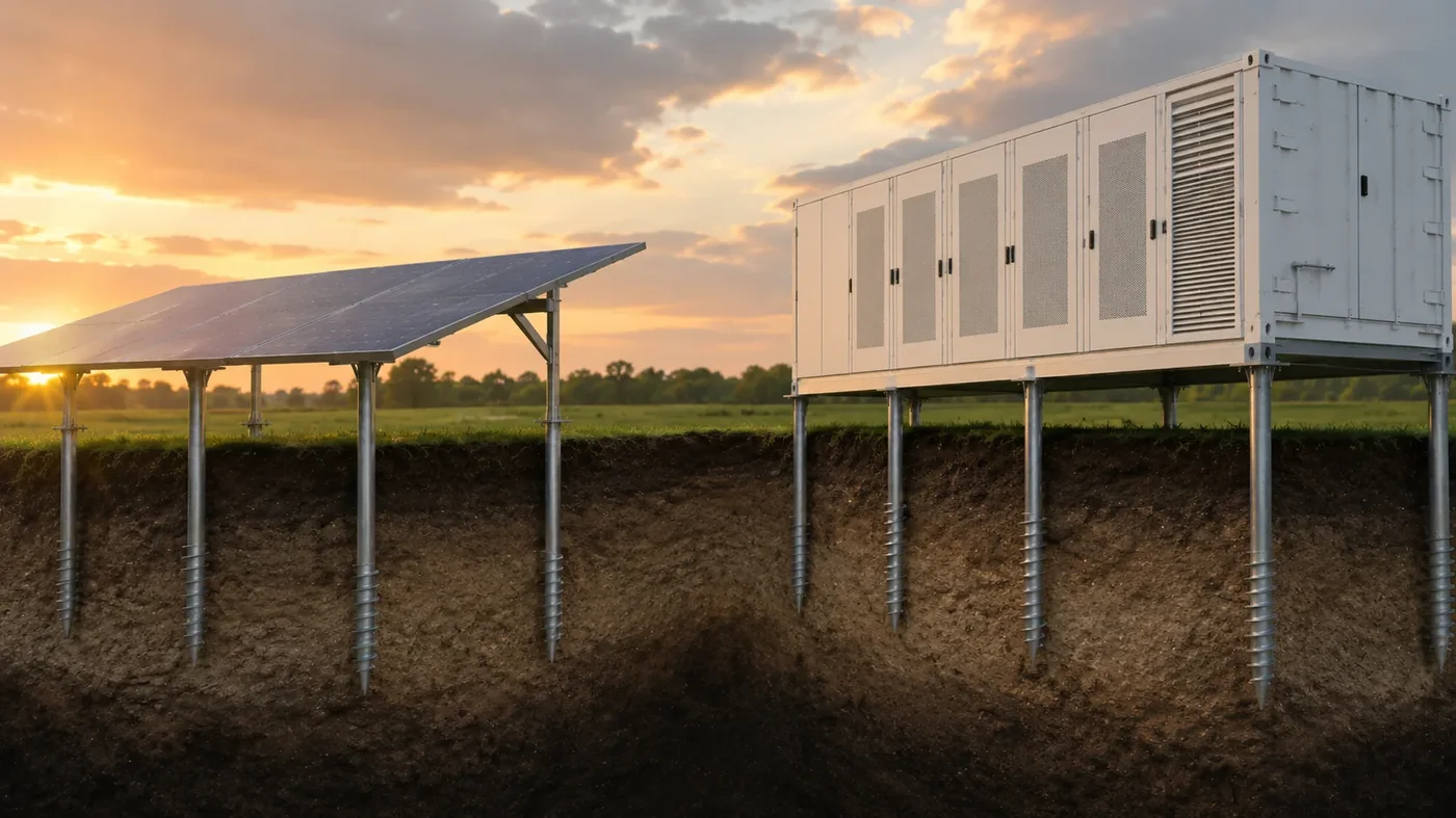 BESS and solar installation on screw foundations